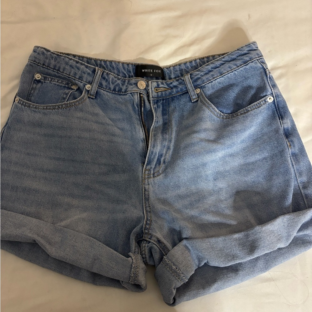 White Fox Boutique Light Wash Rolled Hem Denim Shorts
